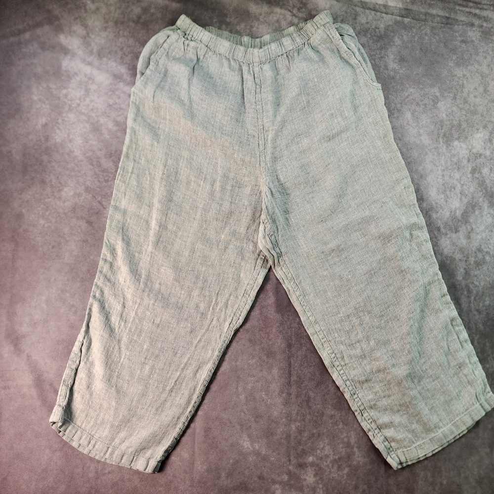 Flax Light Gray Linen Cropped Pants - Picture 2 of 5